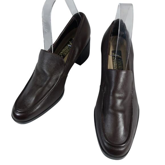 CANDID STATEMENTS! ESPRESSO BROWN GENUINE LEATHER CHUNKY HEEL LOAFERS! SZ 7.5M - Picture 3 of 10
